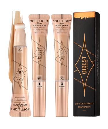 2Pcs Liquid Foundation  4 in 1 Primer  Foundation  Concealer & Powder with Buildable coverage  adapts to medium skin tones  Built-in flow-through sponge tip applicator