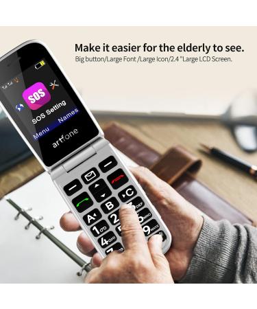 Artfone F20 Big Button Mobile Phone for Elderly | Dual SIM Unlocked Flip Phone with Charging Dock | Easy to Use Simple Phone with FM Radio & Torch - Black - Buy Online on SooperMarket.com