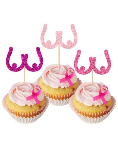 30 Pack Breast Cancer Awareness Cupcake Toppers Glitter Breast Cupcake Picks Breast Cancer Decorations for Believe Hope Pink Ribbon Party Cake Decorations Supplies 1