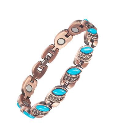 EnerCoppeX Copper Magnetic Bracelet for Women - Turquoise Jewelry with 3500 Gauss Magnet (COB-0175)