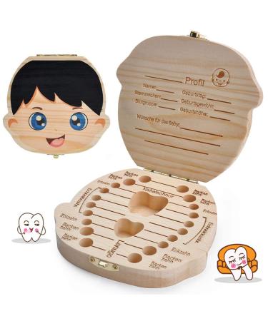 Lattcure tooth box wood milk teeth box milk tooth box made of wood for German word milk tooth box for young girls souvenir box Christmas gift (boys)