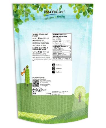 Whole Grain Oat Flour 4 Pounds - Vegan, High Fiber & Protein, Perfect for Baking Muffins, Cakes, Bread - Bulk Packaging - Buy Online on SooperMarket.com