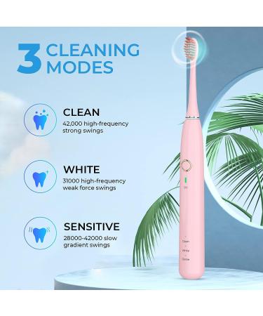 NBGRLVS Rechargeable Sonic Electric Toothbrush for Adults | 3 Modes, 2 Min Timer, 4 Brush Heads | Fast Charge & Travel-Friendly | Easy Dental Care | Pink - Buy Online on SooperMarket.com