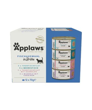 Applaws Premium Natural Wet Cat Food Fish Selection in Broth 70g Can (12x70g) Fish Variety Selection in Broth 210 g (Pack of 4)