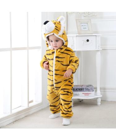 Baby Hooded Rompers - Winter Flannel Jumpsuit Pajamas for Infants (3-6 Months) | COOKY.D Tiger Design - Buy Online on SooperMarket.com