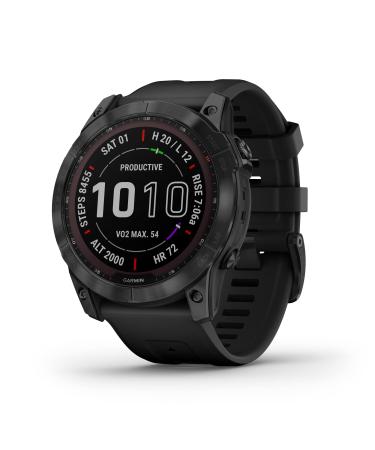 Garmin fenix 7X Sapphire Solar, Larger sized adventure smartwatch, with Solar Charging Capabilities, rugged outdoor watch with GPS, touchscreen, wellness features, black DLC titanium with black band Black DLC Titanium w/ Black Band 7X Sapphire Solar Smart