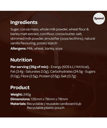 Spoond Thick & Creamy Belgian Malted Milk Hot Chocolate Powder - With Milk Chocolate Flakes Malted Milk & Rich Cocoa Powder - Nut Free Irish Made Award Winning - 245g Instant Hot Chocolate Powder - Buy Online on SooperMarket.com