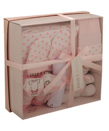 Newborn Baby 7 pcs Gift Set 0 - 3 Months. Available in Blue or Pink (Pink STARS)