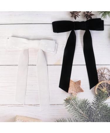 2Pcs Velvet Hair Bows Black Bow Hair Clips with Long Ribbon - Vintage Hair Accessories for Girls and Women - Buy Online on SooperMarket.com
