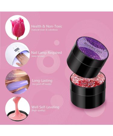 Saviland Builder Nail Gel Kit - 12 Colors Extension Glitter Hard Gel Set for Nail Strengthening and Art - Includes 3 Nail Brushes and Forms - A-Glitter Series - Buy Online on SooperMarket.com