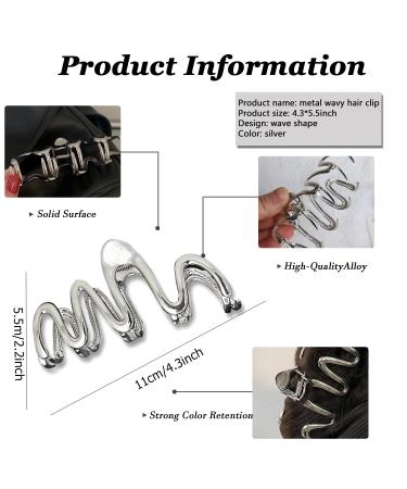 Silver Geometric Wave Hair Claw for Women - Metal Hair Clip Barrette Hairpin Accessory - Buy Online on SooperMarket.com