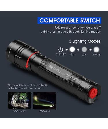 RECHOO S2000 High-Powered LED Flashlight | 2000 Lumens, 3 Modes, Zoomable, Water Resistant | Ideal for Camping, Outdoor Activities, and Emergencies - Buy Online on SooperMarket.com