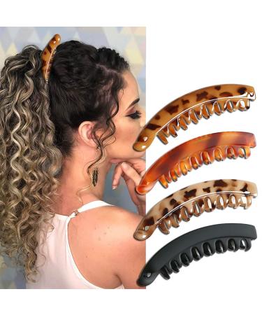 Aaiffey Banana Hair Clips for Women - Classic Double Comb Clips Leopard Print Ponytail Holder - Pack of 4 - Buy Online on SooperMarket.com