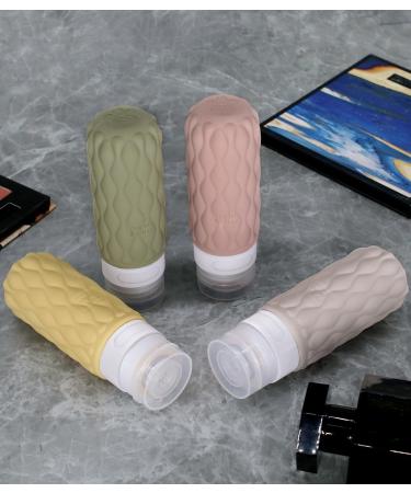 4 Pack Travel Bottles for Toiletries with Labels 100ML Silicone Travel Bottles Set with Clear Zipper Toiletry Bag Leakproof Refillable Squeeze Travel Size Containers for Shampoo Conditioner Clay/Deep Red/Beige/Olive Drab - Buy Online on SooperMarket.com