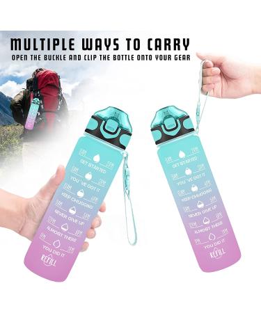 Enerbone 32 oz Motivational Water Bottle with Times & Straw - Leakproof, BPA-Free - Green-Purple - Buy Online on SooperMarket.com