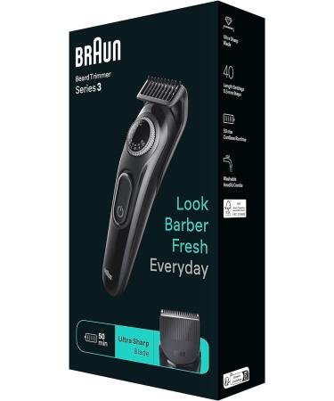 Braun Beard Trimmer Series 3 3410 Electric Beard Trimmer for Men Incl. Ultra-Sharp Blade 40 Length Settings Styling Tools Rechargeable 50-min Cordless Runtime & Washable Black BT3410 - Buy Online on SooperMarket.com