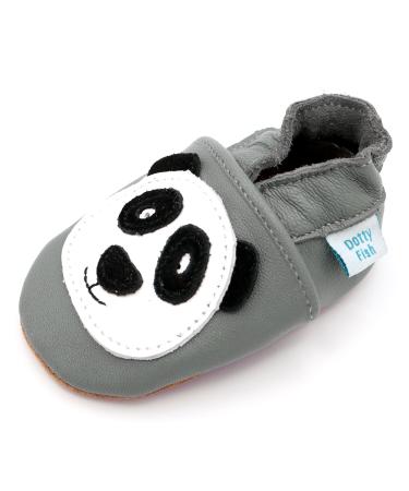 Dotty Fish Soft Leather Baby Shoes for Boys. Toddler Shoes. Non Slip. Animal Designs for Boys and Girls. 0-6 Months - 4-5 Years 2-3 Years Grey and White Panda