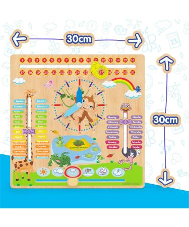 Woodywood Calendar Watch for Children - Bilingual Montessori Learning Clock in Wood - 30x30 cm - Teach Time Date & More Ideal Gift for Kids - Buy Online on SooperMarket.com