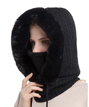Feoya storm hood ladies balaclava winter warm facial mask fleece ski caps cycling hat scarf plush torch neck warmer hooded scarf unit size black