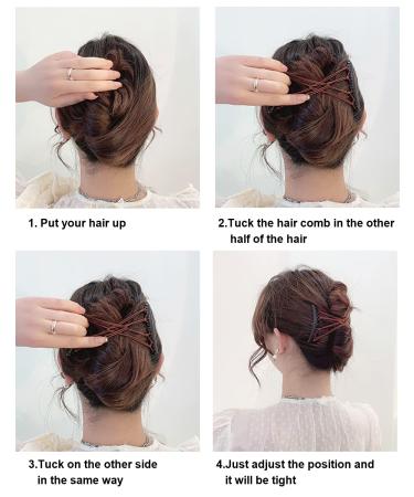 4-Piece Stretchy Double Comb Hair Clips for Women - Adjustable Elastic Hair Accessories for Thick, Curly, Thin Hair - Magic Hair Clip Combs in Coffee and Black - Buy Online on SooperMarket.com