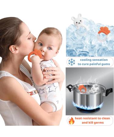 PAPACHOO Teething Toys 2 Pack - Bunny Carrot Silicone Infant Teether Set | BPA Free Baby Soothing Toy for Teething Relief - Buy Online on SooperMarket.com