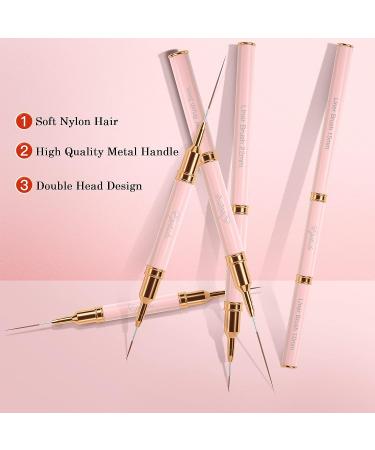 Nail Art Brushes Set - 5PCS Double-Ended Liner Striping Design Brushes for Fine Drawing and Details in Sizes 5/7/9/10/11/15/20/22/25/30 - Light Pink - Buy Online on SooperMarket.com