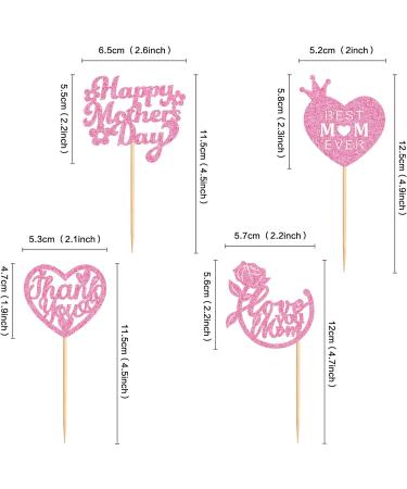 Cyodoos 24 Pcs Happy Mothers Day Cupcake Toppers Glitter Cake Toppers Cupcake Heart Mother Happy Birthday Party Supplies Decorations Pink - Buy Online on SooperMarket.com
