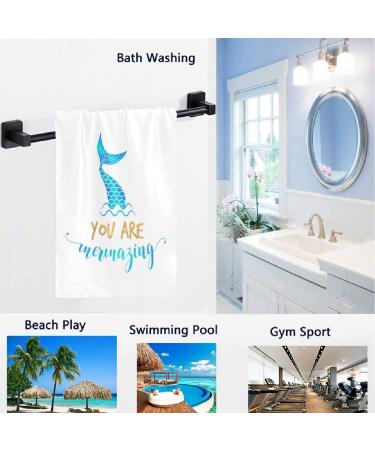 Naanle 3D Mermaid Tail Print Hand Towels - 16 x 30 Inches - Blue White - Ideal for Bathroom, Hotel, Gym, Spa - #Mermaid - Buy Online on SooperMarket.com