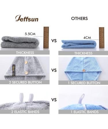 JEFFSUN Microfiber Hair Towel Wrap 2 Pack - Super Absorbent Hair Turban for Women & Girls - Quick Dry for Curly, Long, Thick, Frizzy Hair - Grey & Stripes - Buy Online on SooperMarket.com