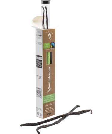 Vanillabazaar Sustainable Organic Fairtrade Grade A Bourbon Vanilla Pods - 2 Premium Beans in Resealable Tube for Chefs & Home Baking/Cooking - Buy Online on SooperMarket.com