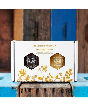 The London Honey Co. British Honey Duo (2x250g Jars) + Wooden Dipper - Ling Heather & Shropshire Creamed - Raw, Unpasteurised, All Natural - Honey Gift Set - Buy Online on SooperMarket.com