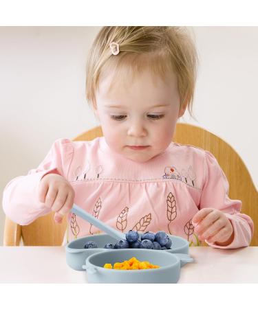 Qshare Baby Silicone Suction Plate with Spoon and Fork - Non Slip Divided Weaning Plates for Baby Toddler (Blue) - Buy Online on SooperMarket.com