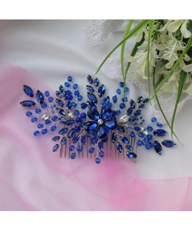 Beryuan Royal Sapphire Opal Hair Comb | Bridal Blue Crystal Flower Wedding Hair Accessory | Gift for Her | Party Headpiece for Bride Bridesmaid Girls (Blue) - Buy Online on SooperMarket.com