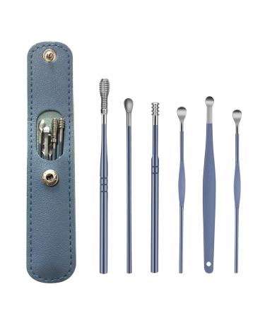 Ear Wax Remover 6 Pcs Premium Stainless Steel Ear Wax Removal Kit Ear Curette Ear Cleaner Tools for Children and Adult Earwax Removal Kit Cleaning Kit with Portable Bag (Blue)