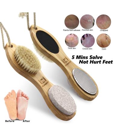 ICDI ICANdOIT Natural Bamboo Foot File Callus Remover - 4 in 1 Feet Pedicure Kit with Bristle Brush, Pumice Stone, Foot Rasp & Sand Paper - Foot Care Essential - Buy Online on SooperMarket.com