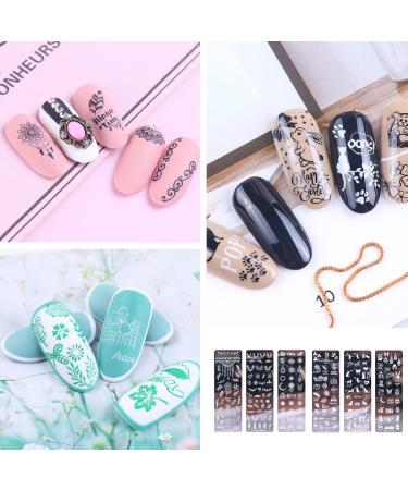 6-Piece Nail Art Plates Set - Stamping Stencils with Transparent Stamper & Scratch Tool | Plant & Animal Motifs for DIY Manicure - Buy Online on SooperMarket.com
