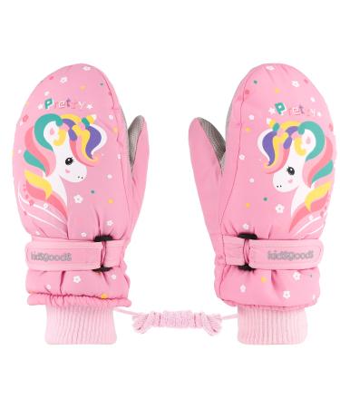 KAKU NANU Kids Ski Gloves Mittens Waterproof Ice Skating Gloves Children's Winter Warm Snow Gloves Thermal Fleece Gloves For Boys Girls Pink Purple Blue Cartoon 2-10 Years Pink-2 6-10 Years