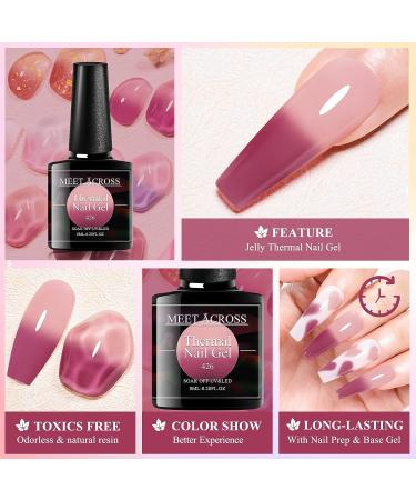 MEET ACROSS Pink Color Changing Gel Nail Polish Set - Mood Temperature Change Translucent Nude Pink Gel Polish with Foil & Crystal Accents - Buy Online on SooperMarket.com