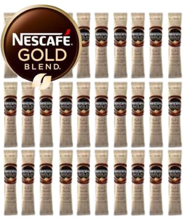 NESCAF Gold Blend Coffee Sachets Individually Wrapped x 30 x 1.8g Sticks - Bundle with Refillable Silver Window Lid Tin and Latte Spoon for Home Travel or Desk - Buy Online on SooperMarket.com