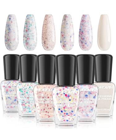 Morovan Nail Polish Set - 6 Colors Glitter Nail Polish Oil-based Finger Sequin Nail Polish Kit Speckle Nail Polish Unique and Trendy for DIY Nail Art Manicure at Home Salon