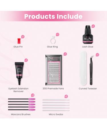 DIY Lash Extension Kit 20D Faux Mink Cluster Lashes 0.05 Curl 8mm-15mm Eyelash Glue Remover and Tweezers - Buy Online on SooperMarket.com