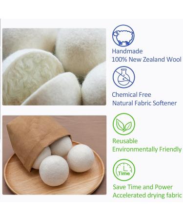 Wool Dryer Balls - 4PCS Natural Fabric Softener | 100% Organic New Zealand Wool | Reusable Anti-Static & Eco-Friendly | Reduces Drying Time & Wrinkles - Buy Online on SooperMarket.com