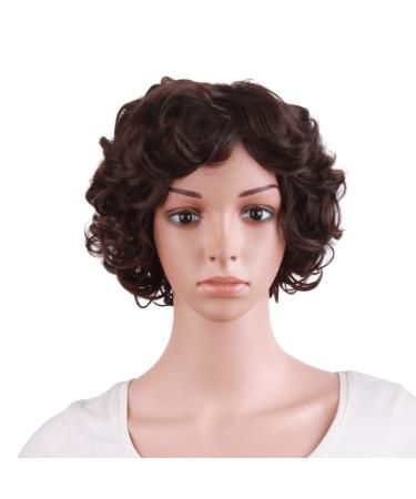 MapofBeauty 11.8 Inch/30 cm Special Elderly Short Curly Fashion Wigs(Dark Brown)