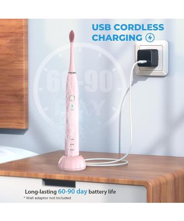 NBGRLVS Rechargeable Sonic Electric Toothbrush for Adults | 3 Modes, 2 Min Timer, 4 Brush Heads | Fast Charge & Travel-Friendly | Easy Dental Care | Pink - Buy Online on SooperMarket.com