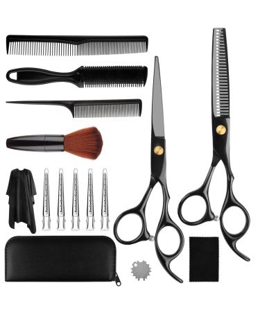 NVIYAM Hairdressing Scissors Set 15 Pieces Hair Cutting Scissors Professional Set 6.7 Inch Hair Cutting Scissors Professional Thinning Scissors Set for Women Men Children Family Hairdressing