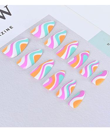 24 Pcs Colorful Candy Swirl Stiletto Press On Nails with Glue - Luvehandicraft - Buy Online on SooperMarket.com