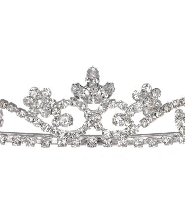 Princess Rhinestone Crystal Flower Tiara Crown for Bridal Wedding Prom - Clear Crystals, Silver Plated - Buy Online on SooperMarket.com