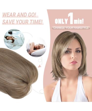 Short Bob Hair Topper for Women | Ash Light Brown with Highlights | Hair Volume Enhancement | 12 Inch Clip-in Wiglet | Fiber Hairpiece for Thinning Hair - Buy Online on SooperMarket.com