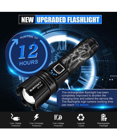 Sunitact Flashlights High Lumens, Rechargeable Flashlights Led 20000 Lumen XHP70.2, Super Bright Flash Light, High Powered Handheld Flashlights for Emergency Camping Gift, IP67 Waterproof, Zoomable Black - Buy Online on SooperMarket.com