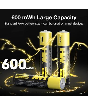 HW Rechargeable Li-ion AAA Battery - Fast Charge 1.5V 1000 Cycles USB Cable Included 4 Pack - Buy Online on SooperMarket.com